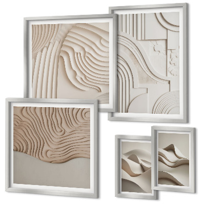 Ensemble de 5 tableaux Structures abstraites beige-blanc