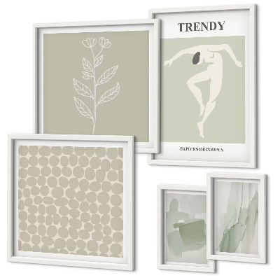 Ensemble de 5 tableaux Thème vert aux graphismes élégants