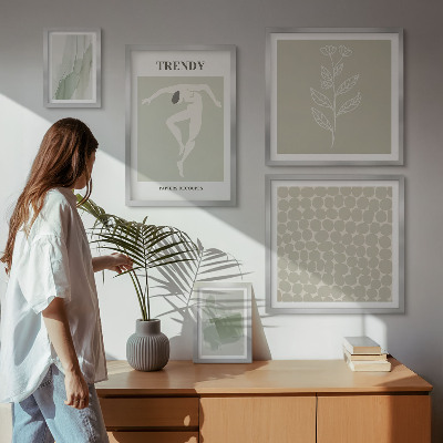 Ensemble de 5 tableaux Thème vert aux graphismes élégants