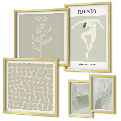 Ensemble de 5 tableaux au thème vert avec des graphismes élégants