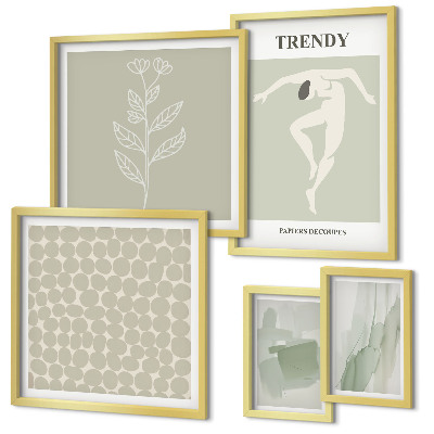 Ensemble de 5 tableaux Thème vert aux graphismes élégants