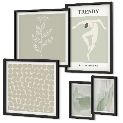 Ensemble de 5 tableaux Thème vert aux graphismes élégants