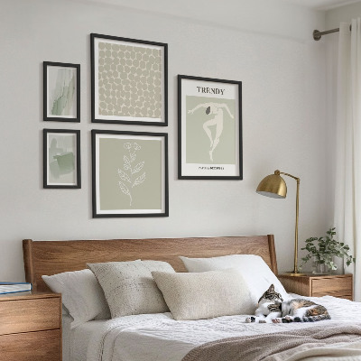 Ensemble de 5 tableaux Thème vert aux graphismes élégants