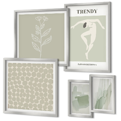 Ensemble de 5 tableaux Thème vert aux graphismes élégants