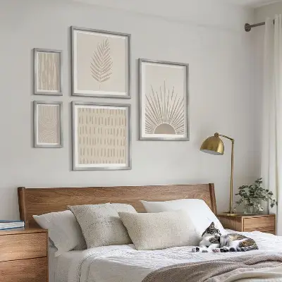 Ensemble de 5 tableaux motifs décoratifs élégants inspirés de la nature et de la géométrie