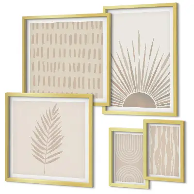 Ensemble de 5 tableaux motifs décoratifs élégants inspirés de la nature et de la géométrie