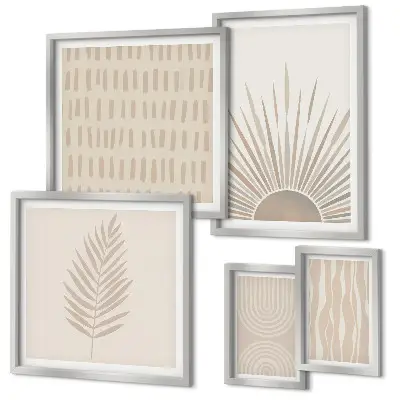 Ensemble de 5 tableaux motifs décoratifs élégants inspirés de la nature et de la géométrie
