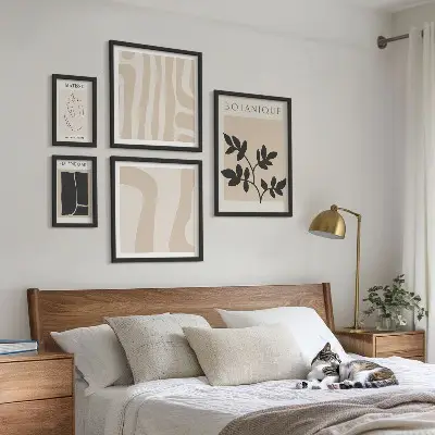 Lot de tableaux encadrés graphismes végétaux abstraits stylisés