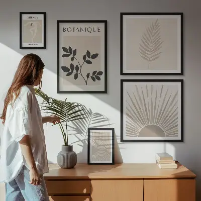 Lot de tableaux encadrés avec décorations florales géométriques élégantes