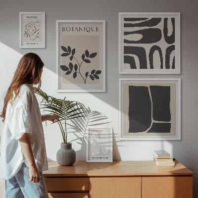 Ensemble de 5 tableaux Graphismes végétaux abstraits et stylés