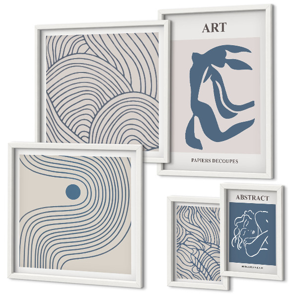 Lot de tableaux encadrés Lignes modernes abstraites