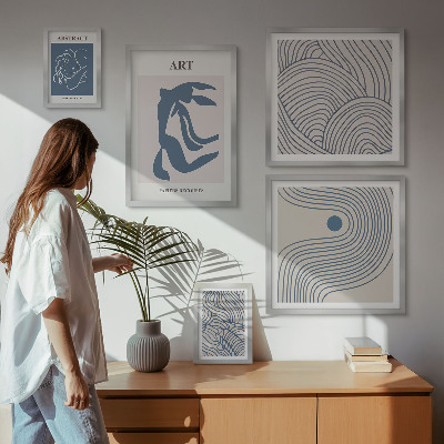 Lot de tableaux encadrés Lignes modernes abstraites