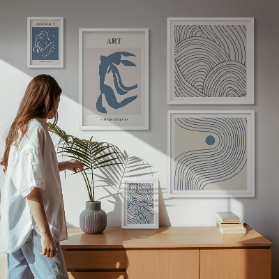 Lot de tableaux encadrés Lignes modernes abstraites