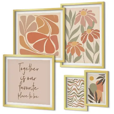 Ensemble de 5 tableaux décorations élégantes représentant des fleurs naturelles