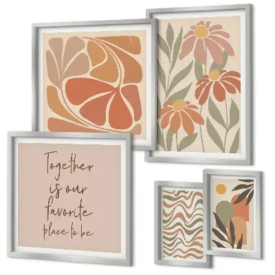 Ensemble de 5 tableaux décorations élégantes représentant des fleurs naturelles