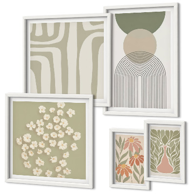 Lot de tableaux encadrés Graphismes végétaux pastel élégants