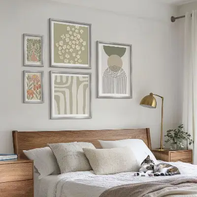 Lot de tableaux encadrés graphismes végétaux aux tons pastel élégants