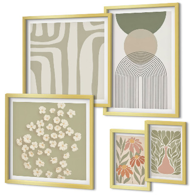 Lot de tableaux encadrés Graphismes végétaux pastel élégants