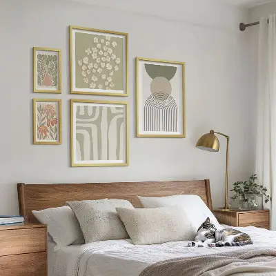 Lot de tableaux encadrés graphismes végétaux aux tons pastel élégants