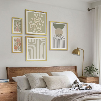 Lot de tableaux encadrés Graphismes végétaux pastel élégants