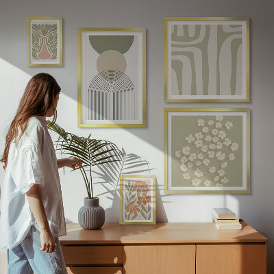 Lot de tableaux encadrés Graphismes végétaux pastel élégants