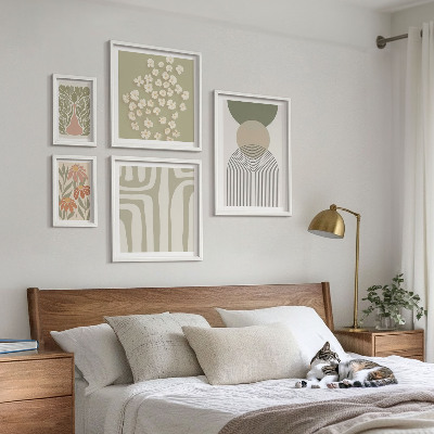 Lot de tableaux encadrés Graphismes végétaux pastel élégants