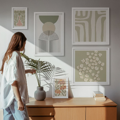 Lot de tableaux encadrés Graphismes végétaux pastel élégants