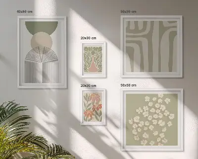 Lot de tableaux encadrés graphismes végétaux aux tons pastel élégants