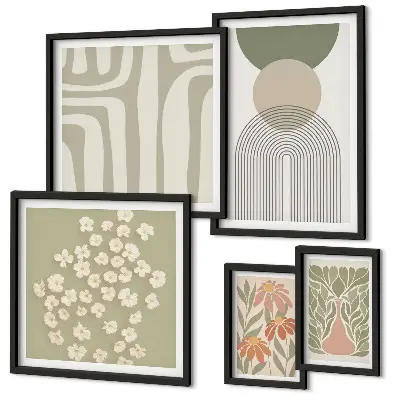 Lot de tableaux encadrés graphismes végétaux aux tons pastel élégants