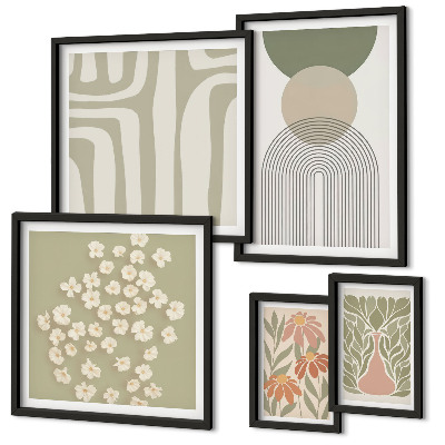Lot de tableaux encadrés Graphismes végétaux pastel élégants
