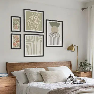 Lot de tableaux encadrés graphismes végétaux aux tons pastel élégants