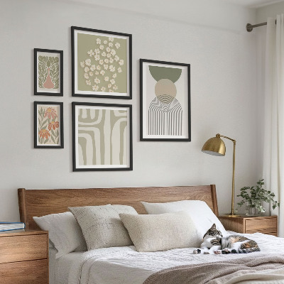 Lot de tableaux encadrés Graphismes végétaux pastel élégants