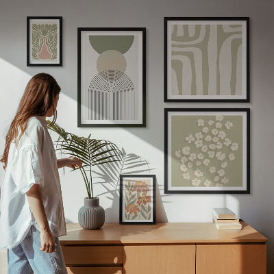 Lot de tableaux encadrés Graphismes végétaux pastel élégants