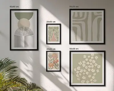 Lot de tableaux encadrés graphismes végétaux aux tons pastel élégants