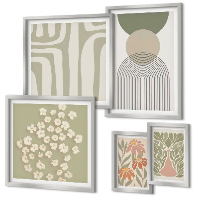 Lot de tableaux encadrés Graphismes végétaux pastel élégants
