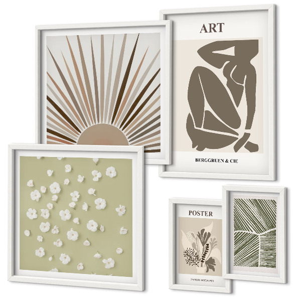 Lot de tableaux encadrés Graphismes végétaux abstraits et stylés