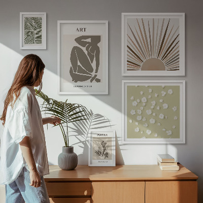 Lot de tableaux encadrés Graphismes végétaux abstraits et stylés