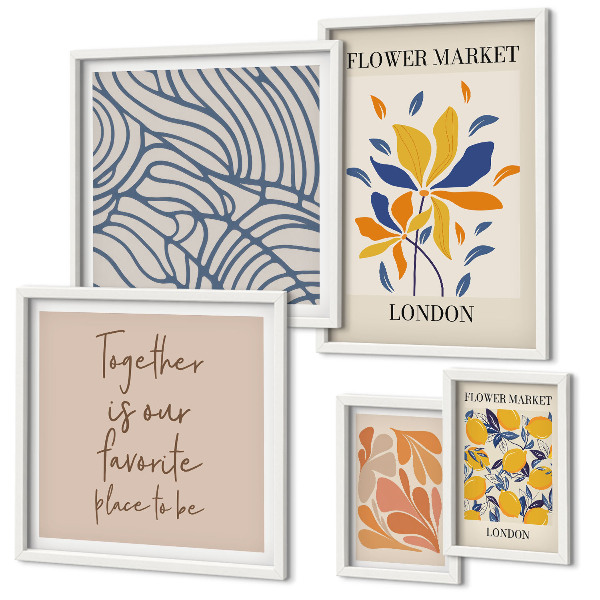Ensemble de 5 tableaux Motifs floraux Inscriptions de Londres