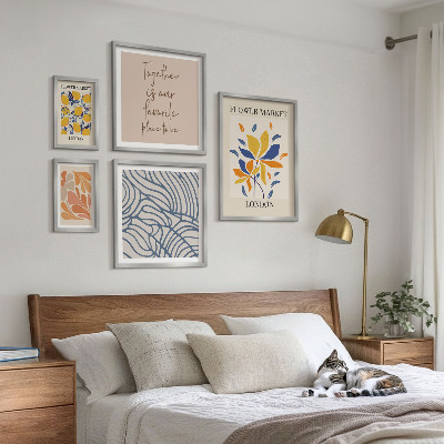 Ensemble de 5 tableaux Motifs floraux Inscriptions de Londres