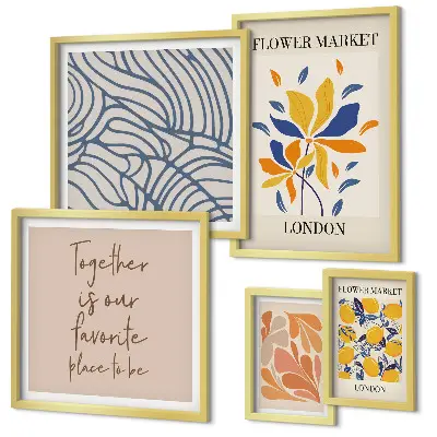 Ensemble de 5 tableaux motifs floraux avec inscriptions de Londres