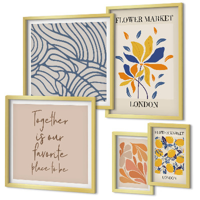 Ensemble de 5 tableaux Motifs floraux Inscriptions de Londres