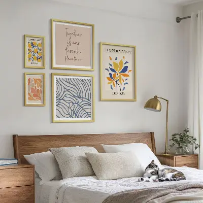 Ensemble de 5 tableaux motifs floraux avec inscriptions de Londres