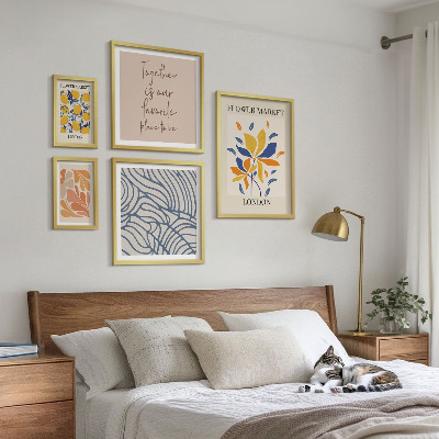 Ensemble de 5 tableaux Motifs floraux Inscriptions de Londres