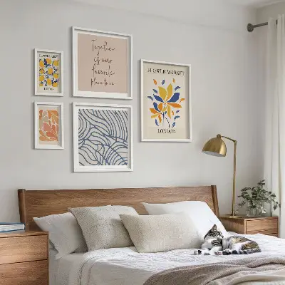 Ensemble de 5 tableaux motifs floraux avec inscriptions de Londres