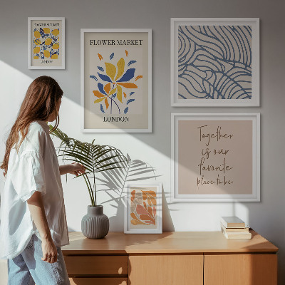 Ensemble de 5 tableaux Motifs floraux Inscriptions de Londres