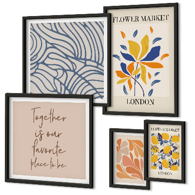 Ensemble de 5 tableaux Motifs floraux Inscriptions de Londres