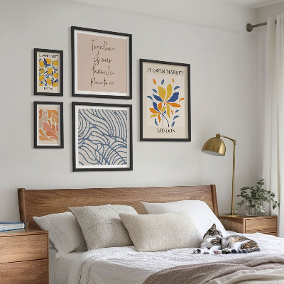 Ensemble de 5 tableaux Motifs floraux Inscriptions de Londres