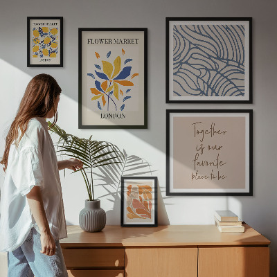Ensemble de 5 tableaux Motifs floraux Inscriptions de Londres