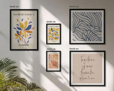 Ensemble de 5 tableaux motifs floraux avec inscriptions de Londres