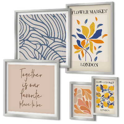 Ensemble de 5 tableaux Motifs floraux Inscriptions de Londres